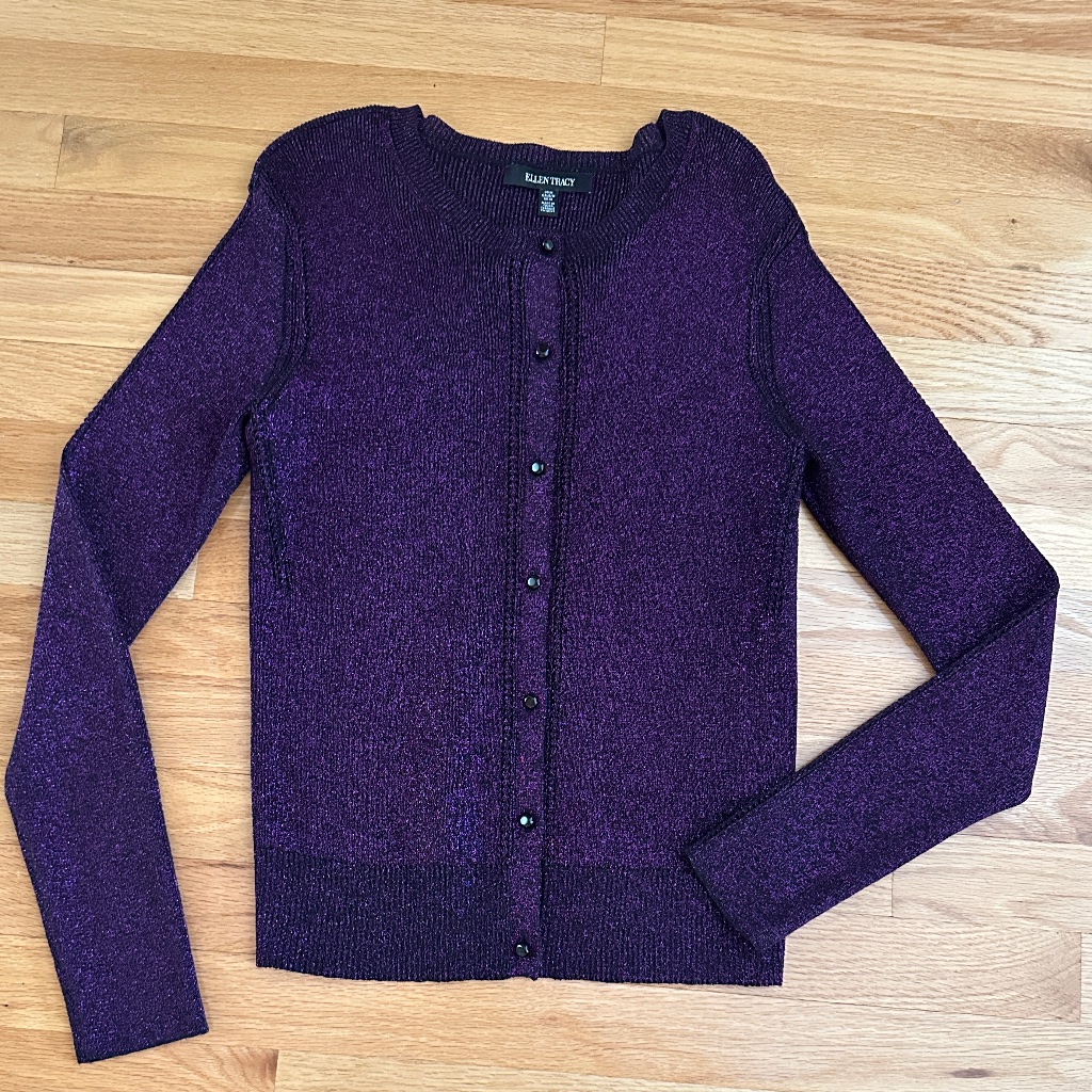 Ellen Tracy Sparkle Cardigan Sweater Purple Size Medium